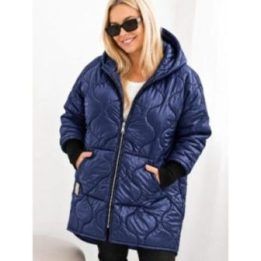 Moteriška Plus Size žieminė striukė su gobtuvu, tamsiai mėlynos spalvos