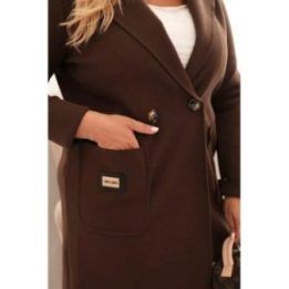 Moteriškas Plus Size paltas su apykakle ir didelėmis kišenėmis, rudos spalvos