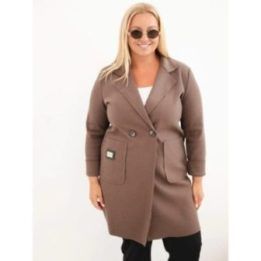 Moteriškas Plus Size paltas su apykakle ir didelėmis kišenėmis, fango spalvos