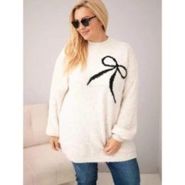 Moteriškas Plus Size megztinis su kaspinu, smėlio spalvos