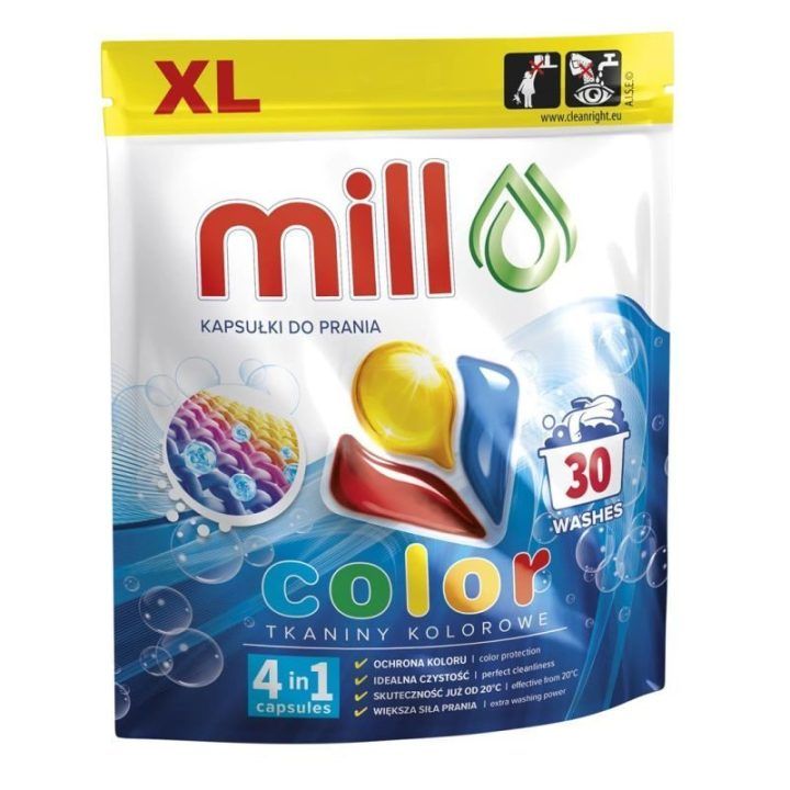 Mill skalbimo kapsulių rinkinys, 2×30 vnt. + audinių kvapas 750 ml + skalbiklis 300 ml