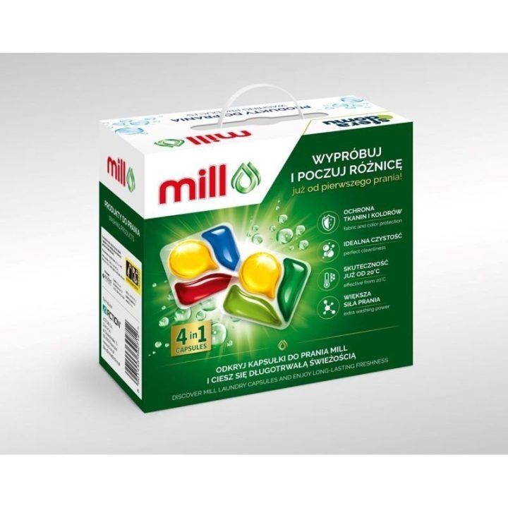 Mill skalbimo kapsulių rinkinys, 2×30 vnt. + audinių kvapas 750 ml + skalbiklis 300 ml