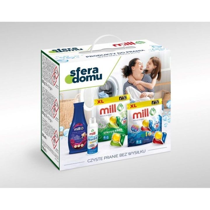 Mill skalbimo kapsulių rinkinys, 2×30 vnt. + audinių kvapas 750 ml + skalbiklis 300 ml