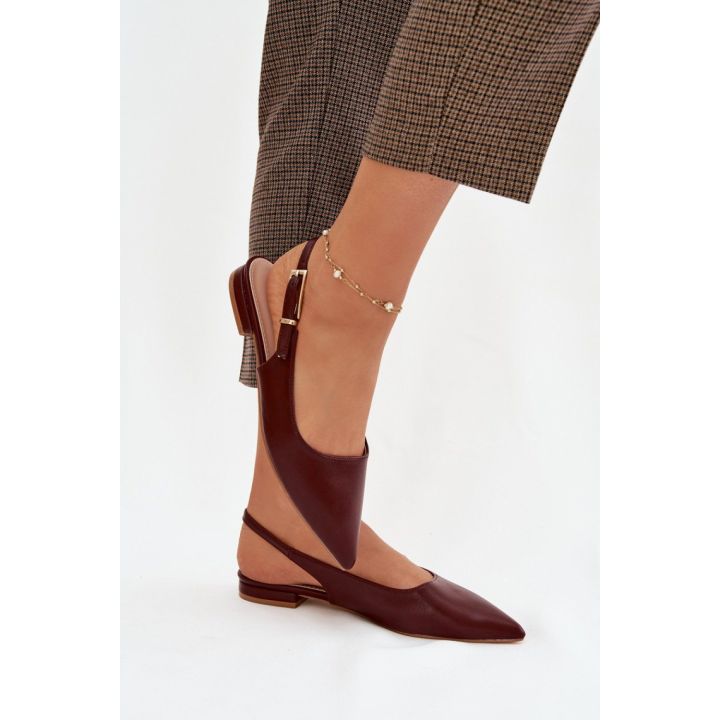 Burgundiškos balerinos su smailėjančia nosimi ir dirželiu Step in style