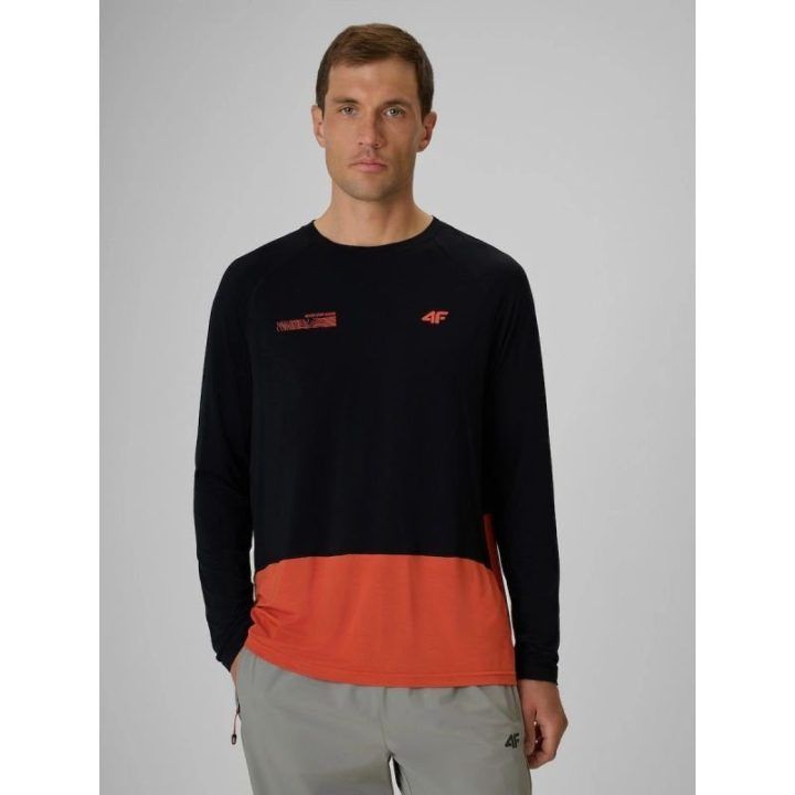 Vyriškas trekkingo longsleeve 4F, juodas su oranžine apačia