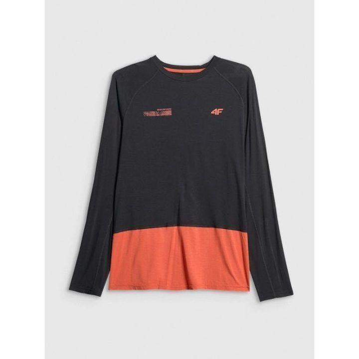 Vyriškas trekkingo longsleeve 4F, juodas su oranžine apačia