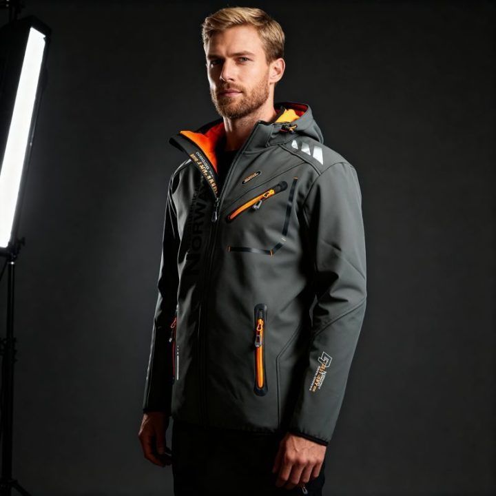 Vyriška softshell striukė Geographical Norway Royaute DB, tamsiai pilka su oranžinėmis detalėmis