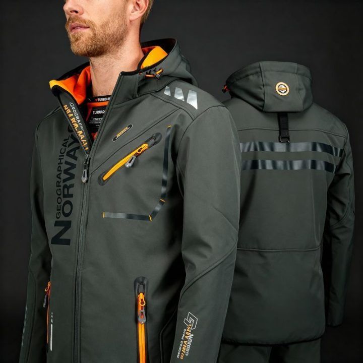 Vyriška softshell striukė Geographical Norway Royaute DB, tamsiai pilka su oranžinėmis detalėmis