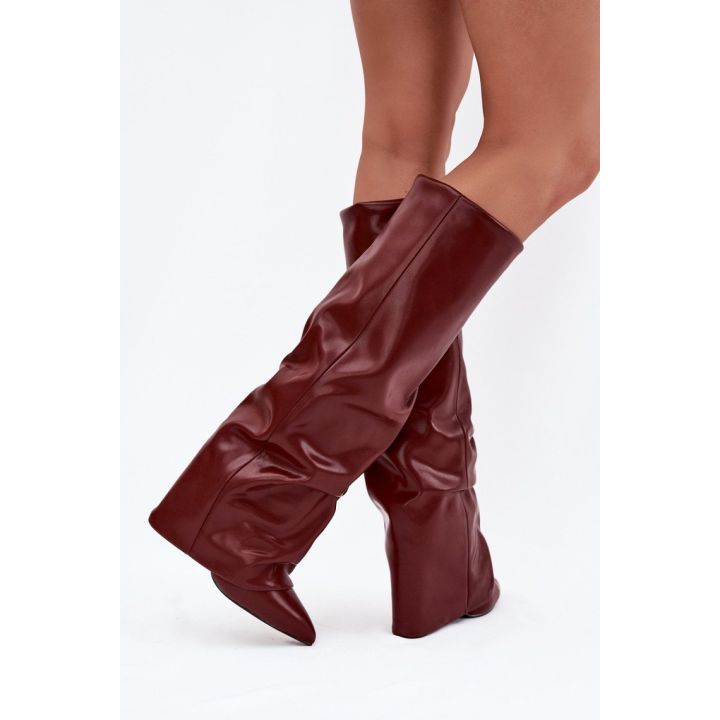 Bordo spalvos ilgaauliai batai virš kelių Step in style