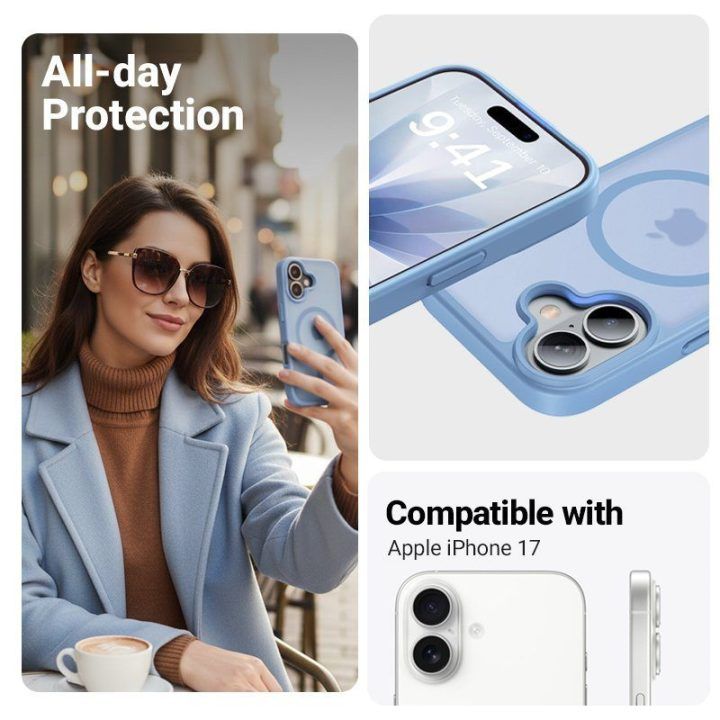 Mėlynas dėklas iPhone 17 Crong Hybrid Matte Magnetic
