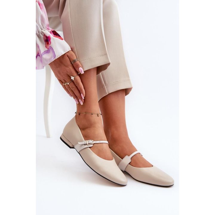 Kreminės balerinos su dirželiu Step in style