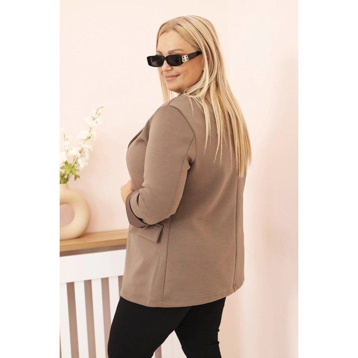 Moteriškas Plus Size švarkas su ilgomis rankovėmis ir apykakle, kapučino spalvos