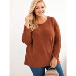 Moteriškas Plus Size megztinis su valtine iškirpte, rusvas