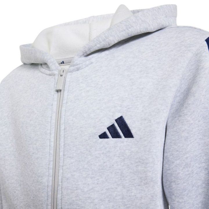 Vaikiškas džemperis su gobtuvu ir užtrauktuku adidas Essentials, šviesiai pilkas