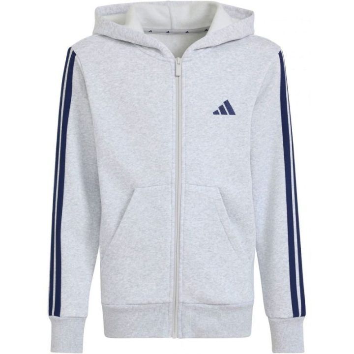 Vaikiškas džemperis su gobtuvu ir užtrauktuku adidas Essentials, šviesiai pilkas