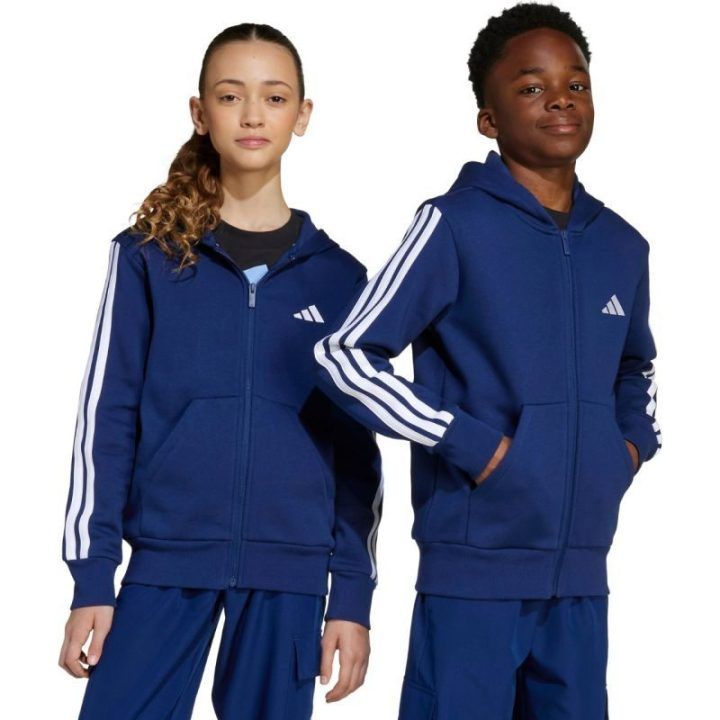Vaikiškas adidas džemperis su užtrauktuku, tamsiai mėlynas