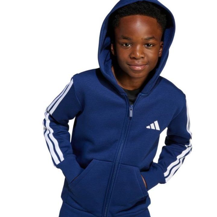 Vaikiškas adidas džemperis su užtrauktuku, tamsiai mėlynas