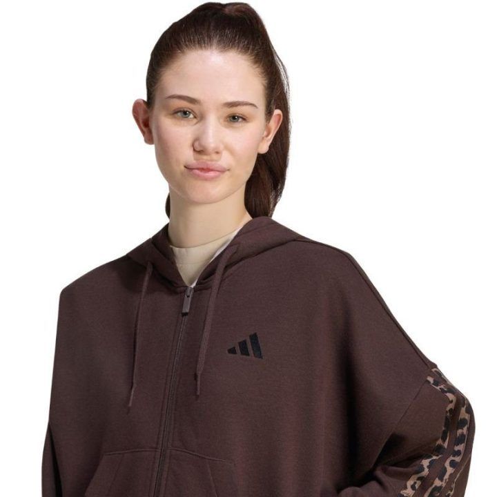 Moteriškas adidas džemperis su gobtuvu ir užtrauktuku, rudas