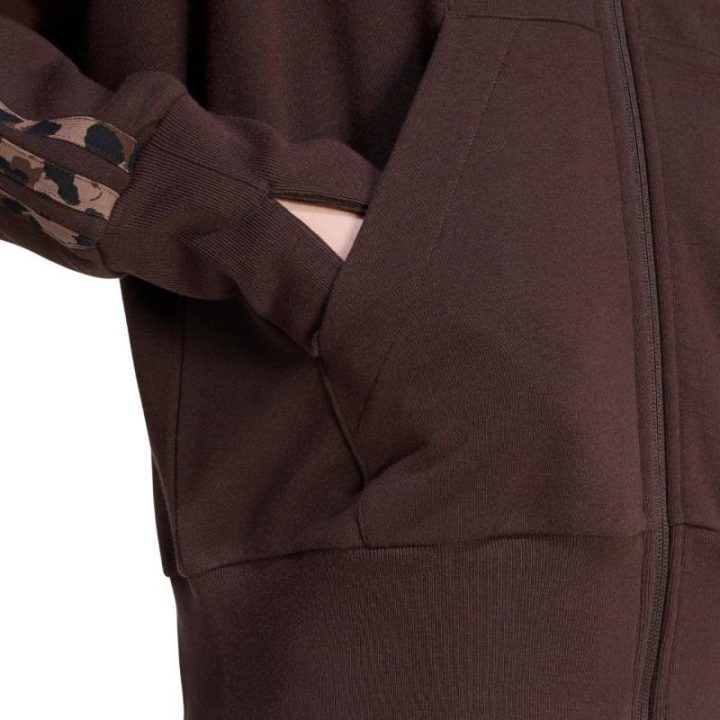Moteriškas adidas džemperis su gobtuvu ir užtrauktuku, rudas