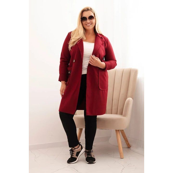 Moteriškas Plus Size paltas su apykakle, bordo spalvos