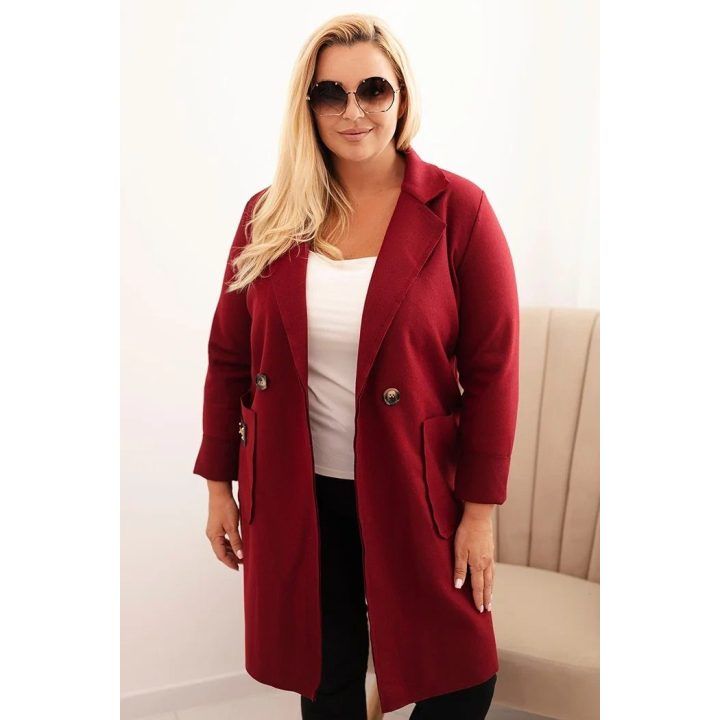 Moteriškas Plus Size paltas su apykakle, bordo spalvos