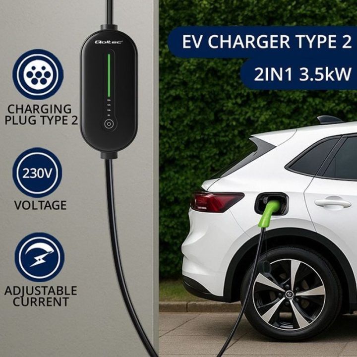 Mobilus EV įkroviklis su LCD ir LED, Typ 2, 3,5 kW, 5 m