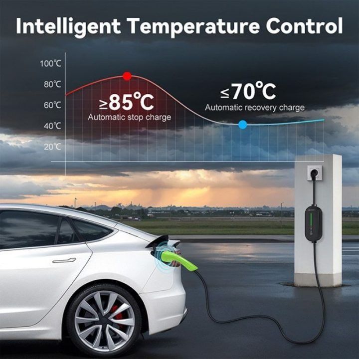 Mobilus EV įkroviklis su LCD ir LED, Typ 2, 3,5 kW, 5 m