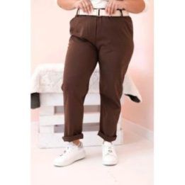 Moteriškos Plus Size kelnės su diržu, rudos spalvos