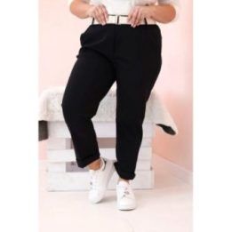 Moteriškos Plus Size kelnės su diržu, juodos spalvos
