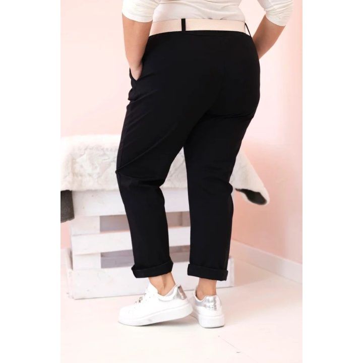 Moteriškos Plus Size kelnės su diržu, juodos spalvos