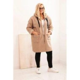 Moteriškas Plus Size paltas su gobtuvu ir kišenėmis, smėlio spalvos
