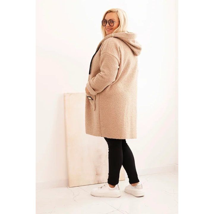 Moteriškas Plus Size paltas su gobtuvu ir kišenėmis, smėlio spalvos
