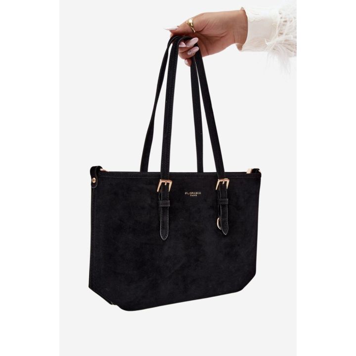 Juoda zomšos imitacijos rankinė per petį Flora&Co Paris