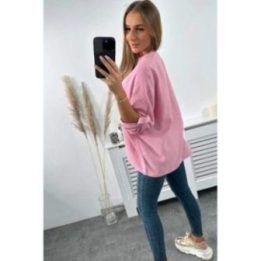 Moteriška muslino palaidinė su pasiraitojamomis rankovėmis, šviesiai rožinė