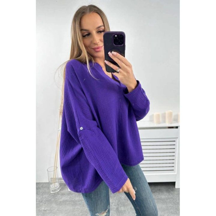 Palaidinė su užlenkiamomis rankovėmis, tamsiai violetinė