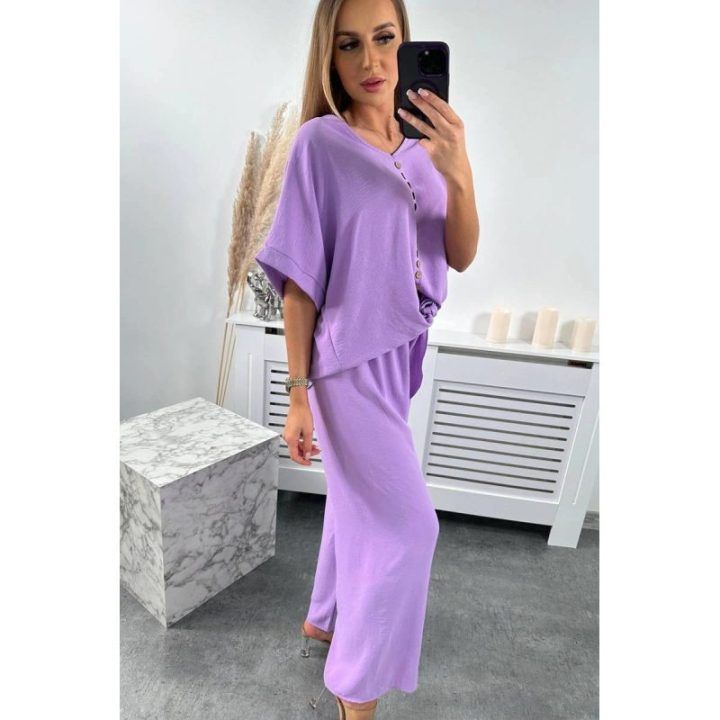 Komplektas su palaidine ir kelnėmis, šviesiai violetinės spalvos