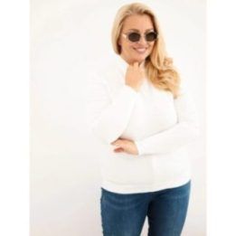 Moteriškas Plus Size viskozinis megztinis su golfu, ekru spalvos