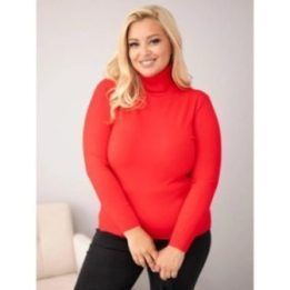 Moteriškas Plus Size viskozinis megztinis aukštu kaklu, raudonos spalvos