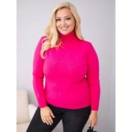 Moteriškas Plus Size megztinis aukštu kaklu, fuksijos spalvos
