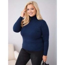Moteriškas Plus Size megztinis su golfu, tamsiai mėlynas