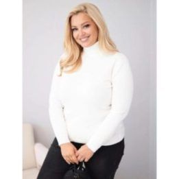 Moteriškas Plus Size viskozinis megztinis su golfu, ekru spalvos