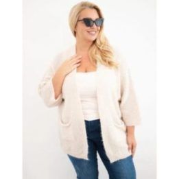 Moteriškas Plus Size kardiganas su kišenėmis, smėlio spalvos