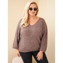 Moteriškas Plus Size megztinis su V formos iškirpte, moka spalvos