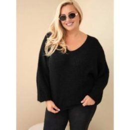Moteriškas Plus Size megztinis V iškirpte, juodos spalvos