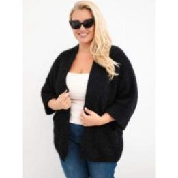 Moteriškas Plus Size kardiganas su kišenėmis, juodos spalvos
