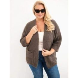 Moteriškas Plus Size kardiganas be užsegimo su kišenėmis, moka spalvos
