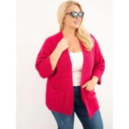 Moteriškas Plus Size kardiganas su kišenėmis, fuksijos spalvos