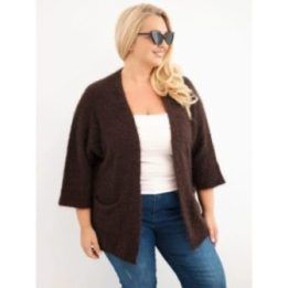 Moteriškas Plus Size kardiganas su kišenėmis, rudos spalvos