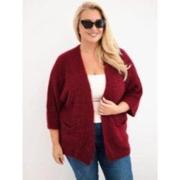 Moteriškas Plus Size kardiganas su kišenėmis, bordo spalvos