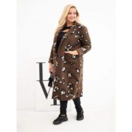 Moteriškas Plus Size paltas su atlapais, leopardo rašto, rudos spalvos